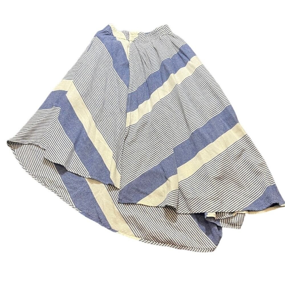 Apiece Apart Skirt Womens 0 Blue White Striped Cotton High Low Midi Skirt